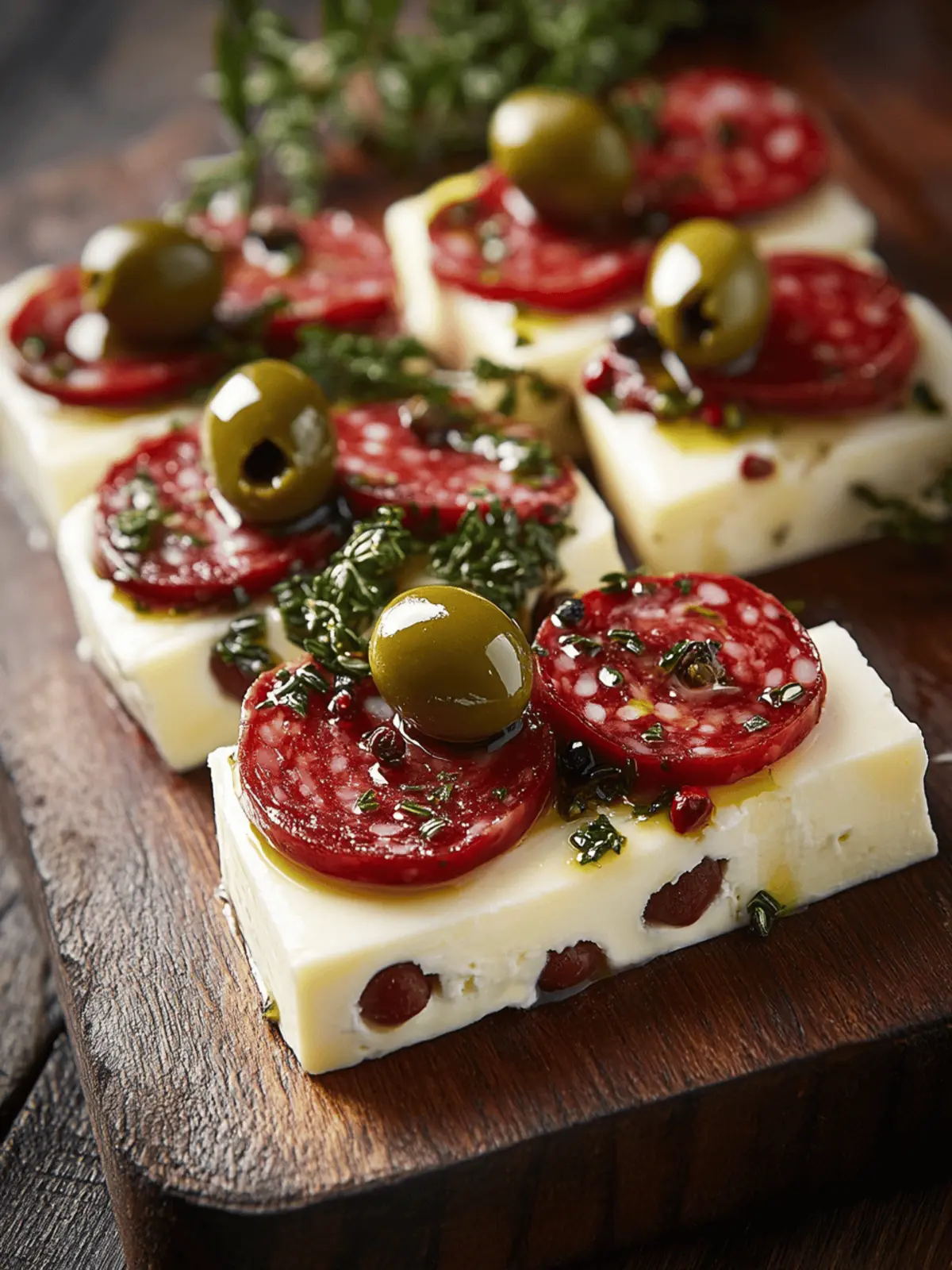Marinated Cheese Appetizer with Salami & Green Olives Bliss 4 Marinated Cheese Appetizer with Salami & Green Olives