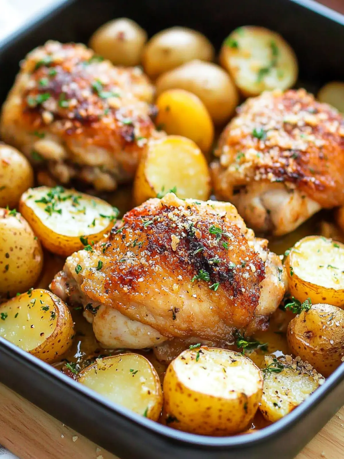 Garlic Parmesan Chicken Thighs with Baby Potatoes, One-Pan Wonder 3 Garlic Parmesan Chicken Thighs with Baby Potatoes