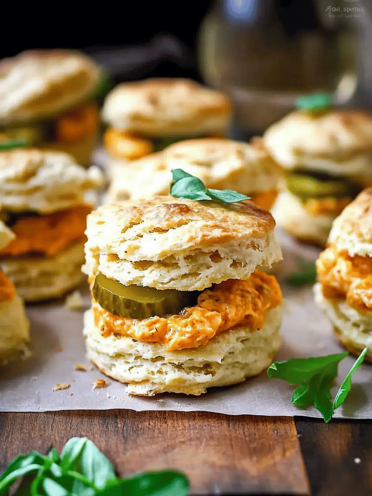 Buttermilk Biscuits with Pimento Cheese & Zesty Pickled Tomatoes 3 Buttermilk Biscuits with Pimento Cheese and Pickle Green Tomatoes