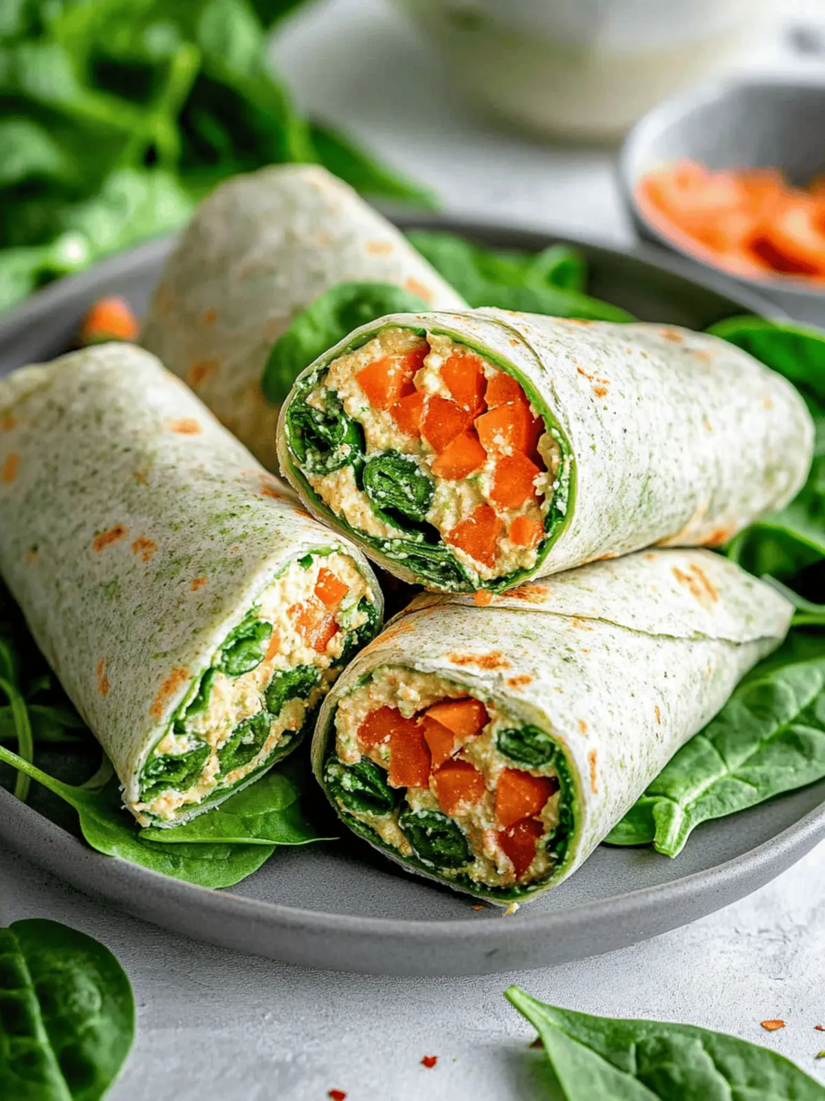 Fresh Veggie Spinach Wraps with Hummus: Quick & Healthy Lunch 2 Veggie Spinach Wraps with Hummus