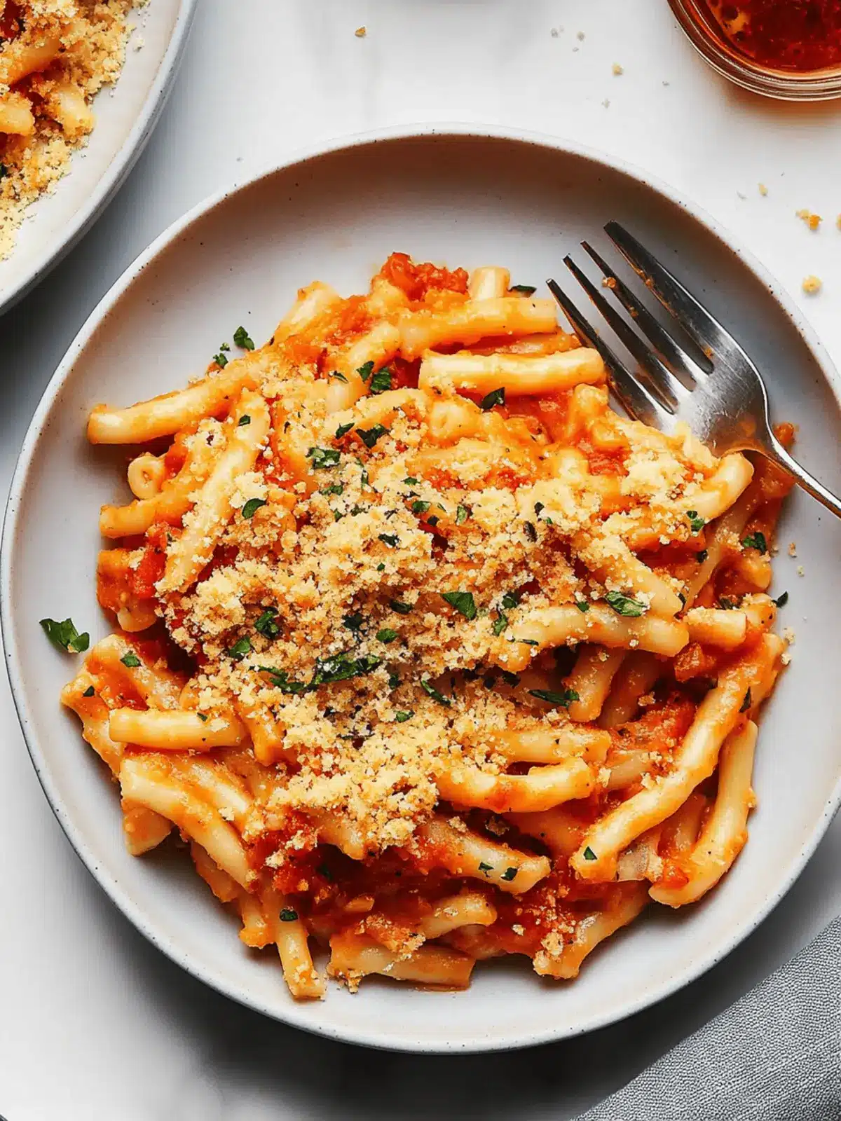 Creamy Vegan Red Pepper Pasta with Crunchy Garlic Breadcrumbs 4 Creamy Vegan Red Pepper Pasta With Garlic Bread Breadcrumbs