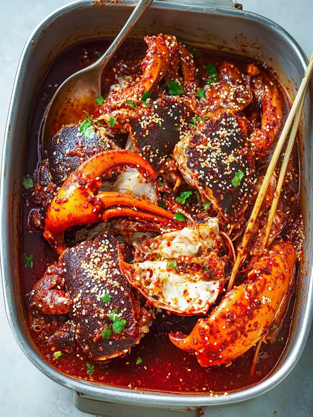Savory Spicy Raw Marinated Crab Yangnyeom Gejang Delight 3 Spicy Raw Marinated Crab (Yangnyeom Gejang)