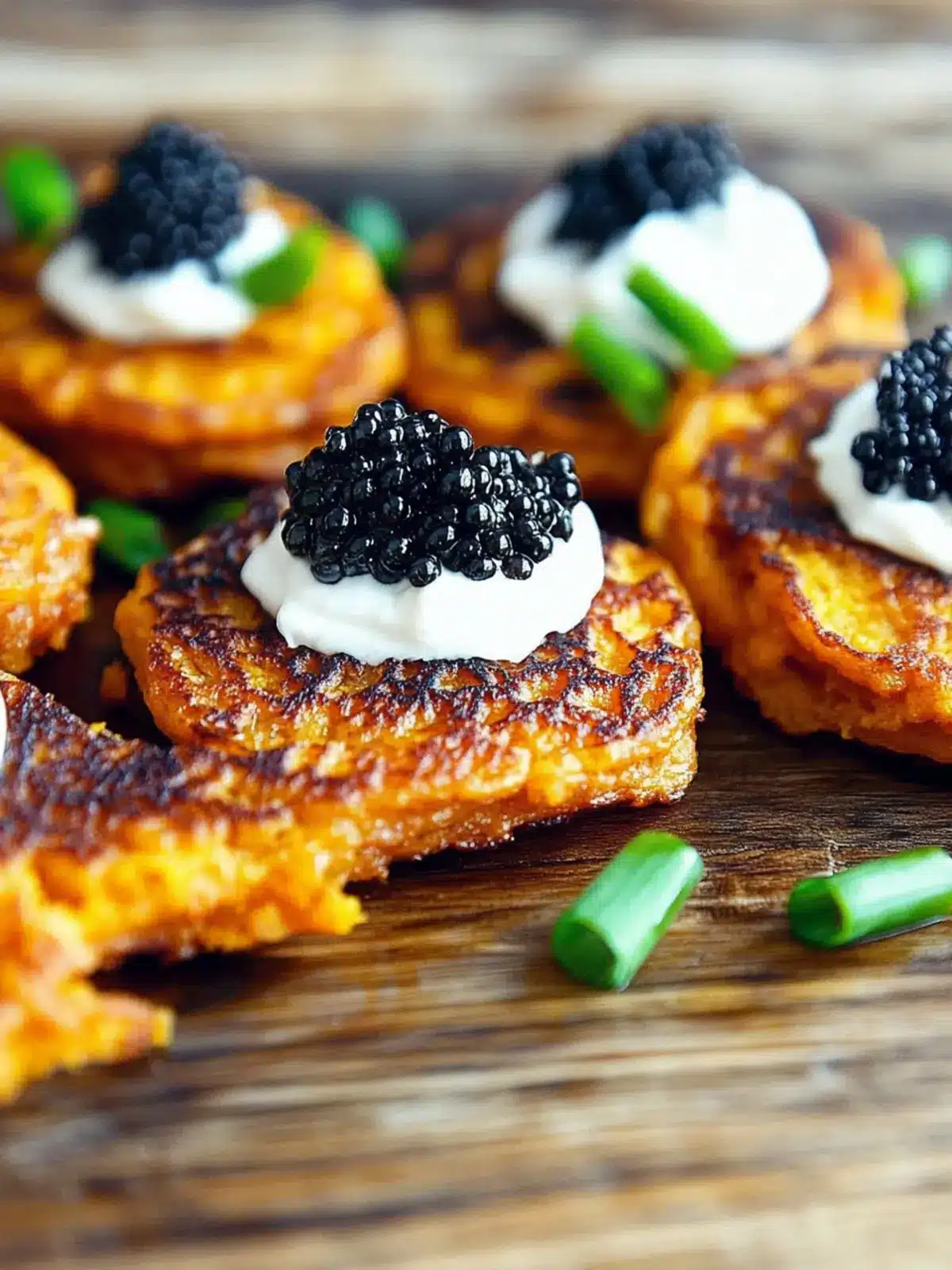 Sweet Potato Pancakes with Caviar and Crème Fraîche Delight 3 Sweet Potato Pancakes with Caviar and Crème Fraîche
