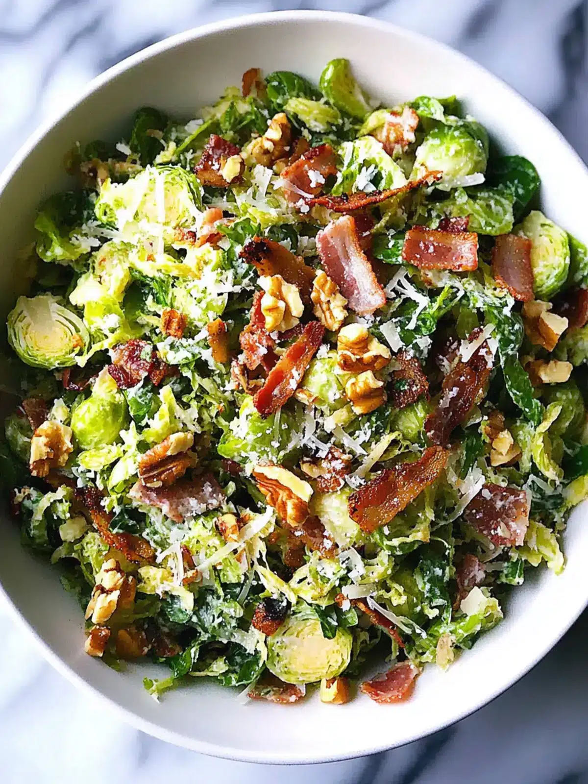 Delicious Shaved Brussels Sprout Salad with Crispy Bacon Magic 2 Shaved Brussels Sprout Salad with Crispy Bacon, Parmesan, and Toasted Walnuts