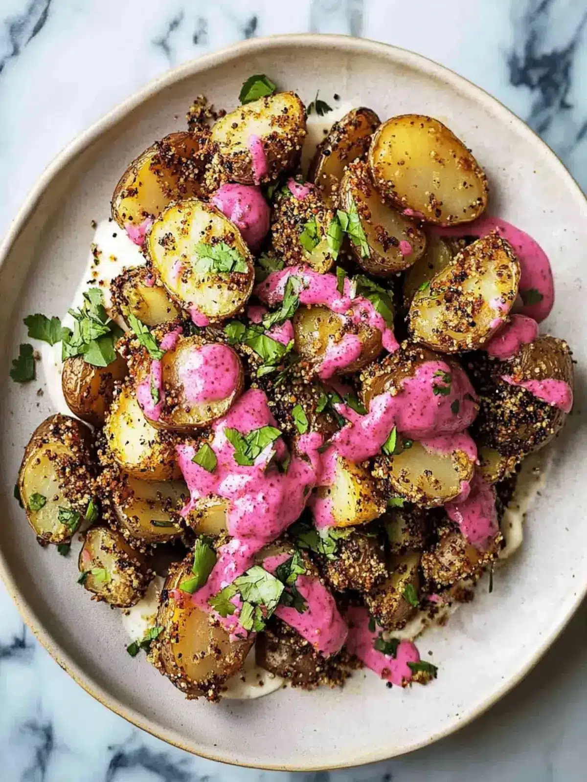 Crispy Dukkah Potatoes with Aioli and Pink Tahini Magic 4 Crispy Dukkah Potatoes with Aioli and Pink Tahini Sauce