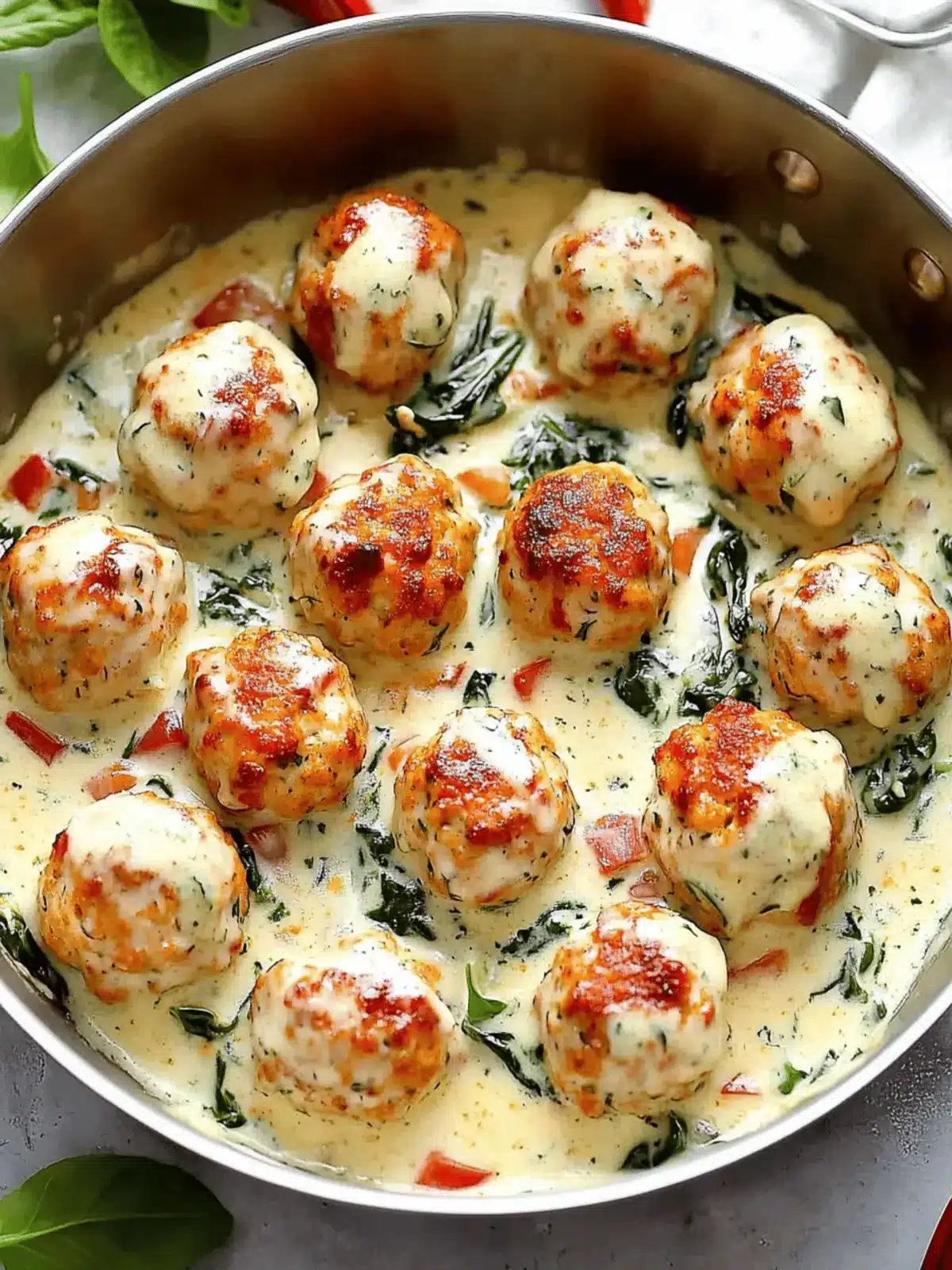 Baked Chicken Ricotta Meatballs in Spinach Alfredo Bliss 3 Baked Chicken Ricotta Meatballs in Spinach Alfredo Bliss