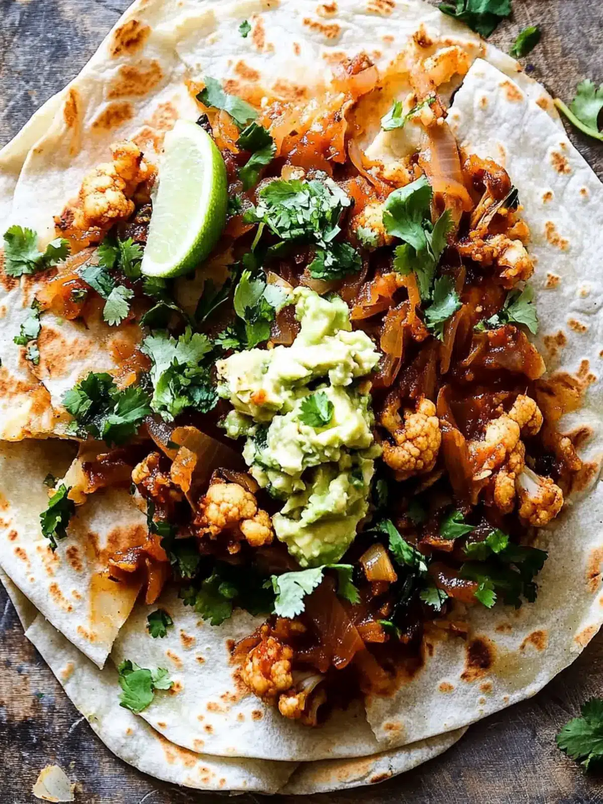 Cauliflower Al Pastor Quesadilla with Lime Avocado Bliss 2 Cauliflower Al Pastor Quesadilla with Lime Smashed Avocado