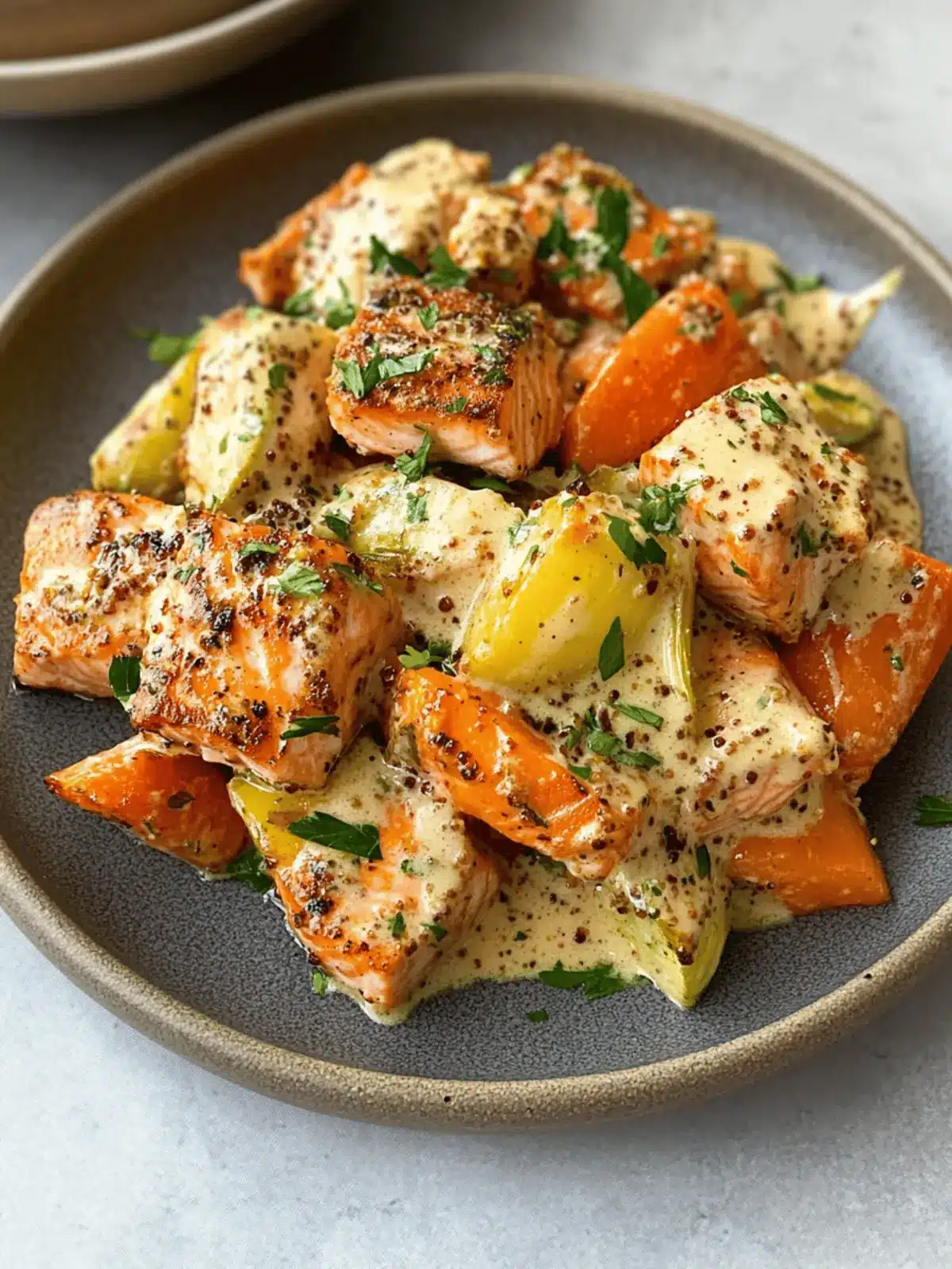 Delicious Honey Mustard Salmon Bites and Veggies in One Pan 4 Delicious Honey Mustard Salmon Bites and Veggies in One Pan