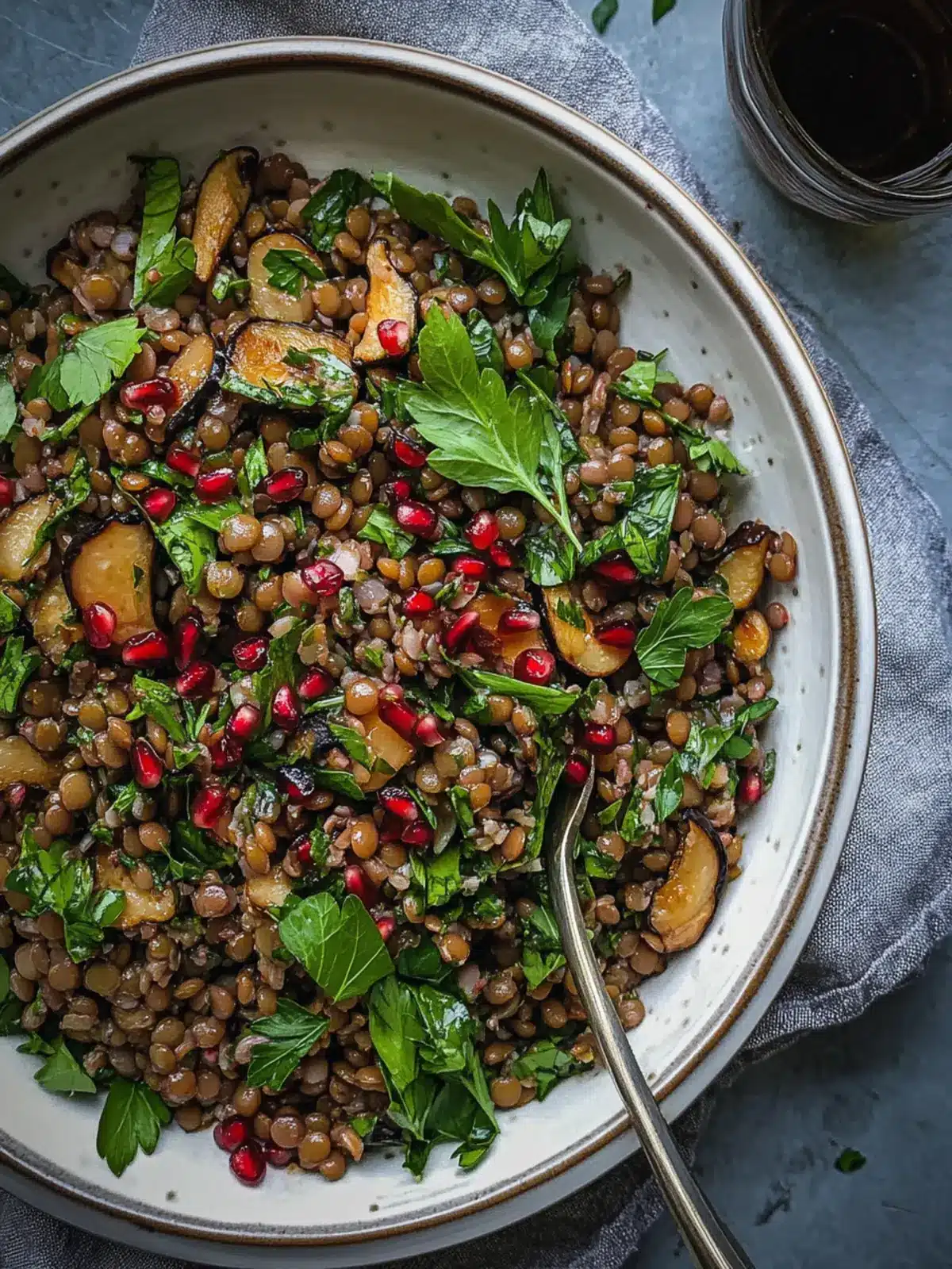 Delicious French Lentil, Maitake & Herb Salad with Pomegranate Molasses 3 French Lentil, Maitake & Herb Salad with Pomegranate Molasses