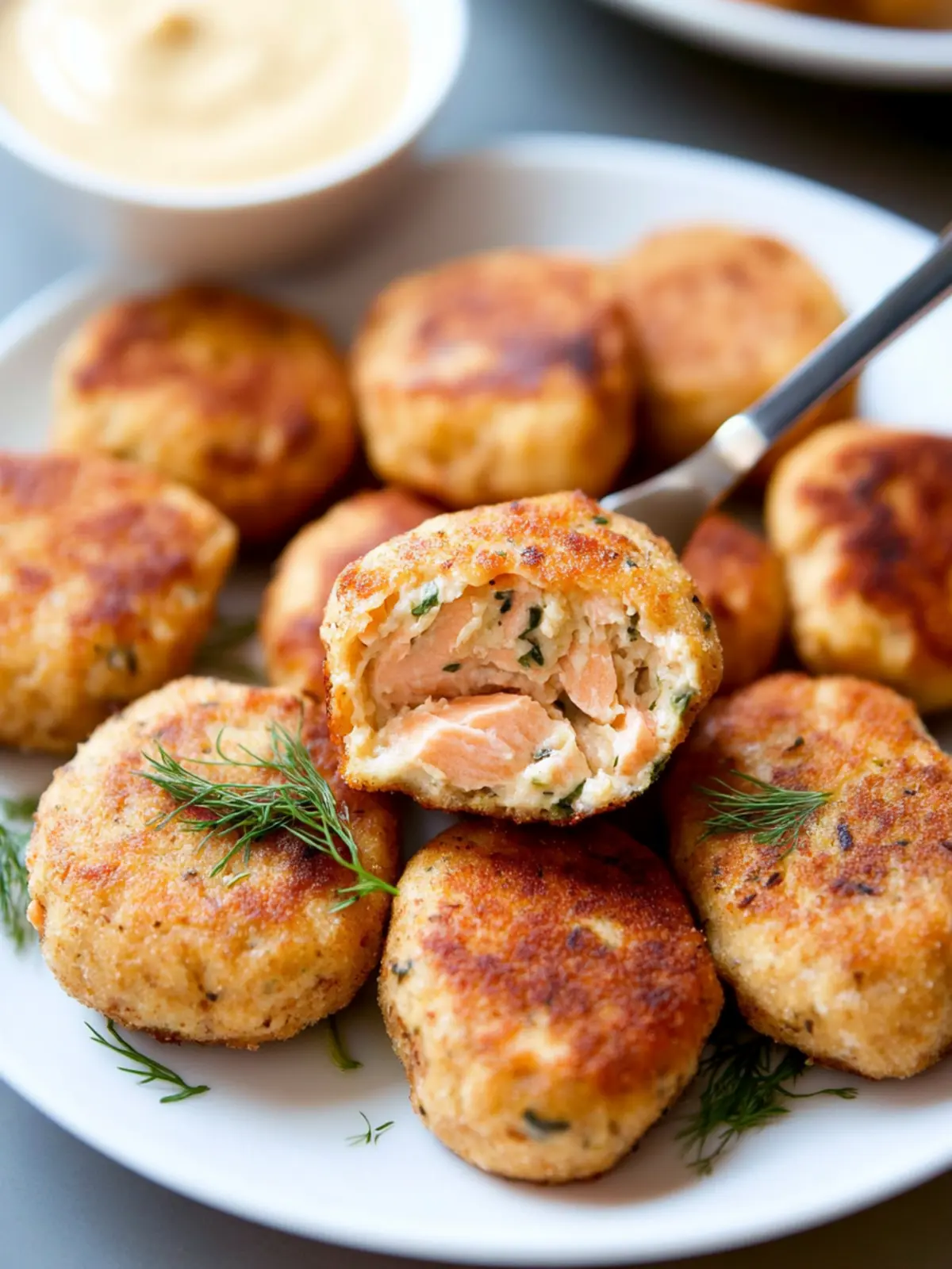 Crispy Salmon Croquettes with Spicy Dill Dipping Sauce 3 Salmon Croquettes