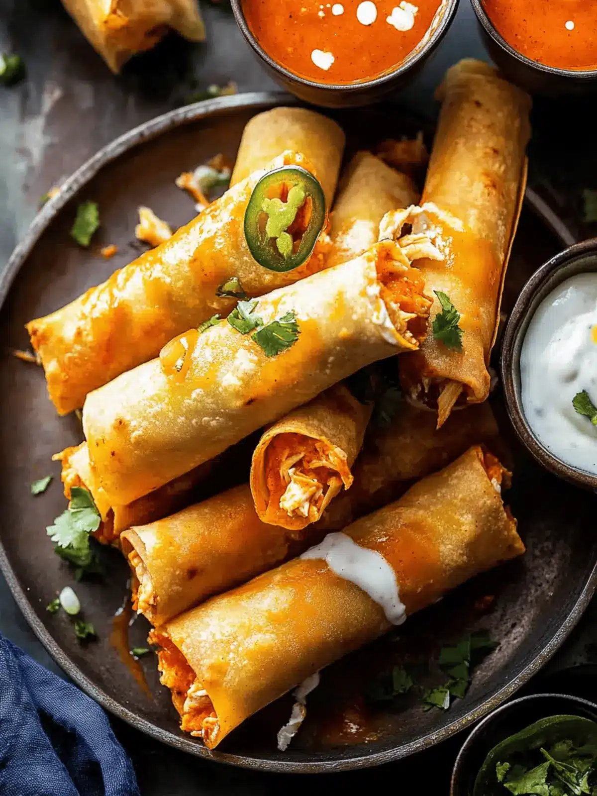 Spicy Jalapeño Cream Cheese Chicken Taquitos with Buffalo Sauce 3 Jalapeño Cream Cheese Chicken Taquitos with Buffalo Sauce