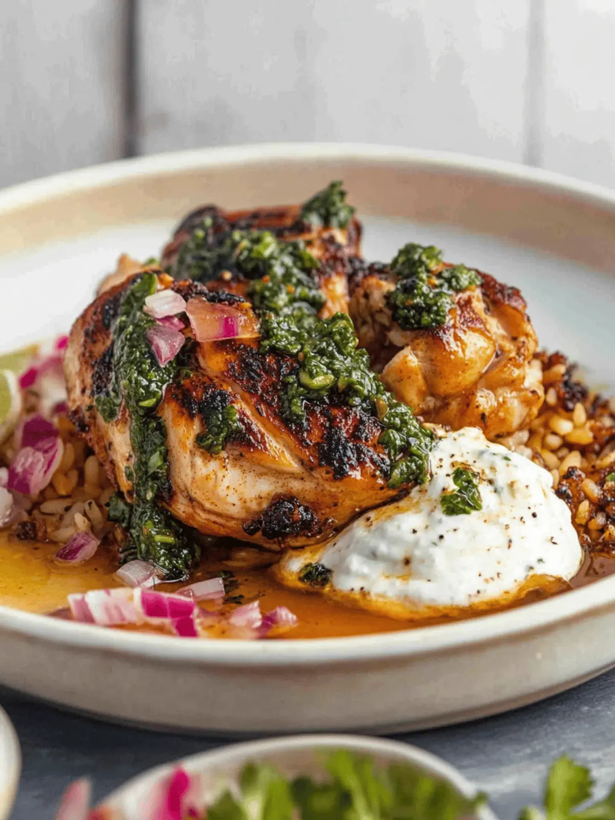 Spiced Chicken and Rice with Lime Chimichurri Delight 3 Spiced Chicken and Rice with Lime Chimichurri and Garlic Yoghurt