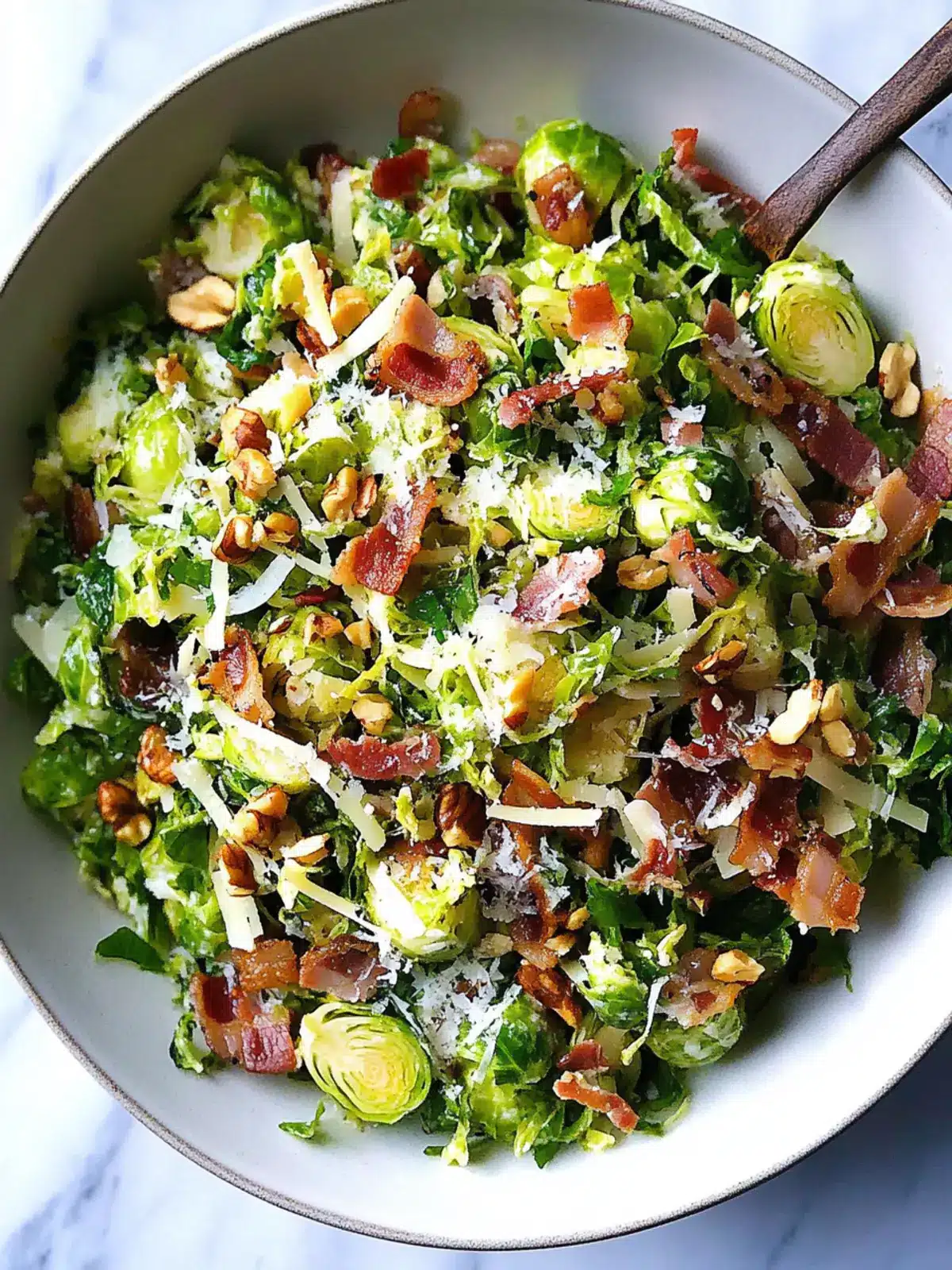 Delicious Shaved Brussels Sprout Salad with Crispy Bacon Magic 3 Shaved Brussels Sprout Salad with Crispy Bacon, Parmesan, and Toasted Walnuts