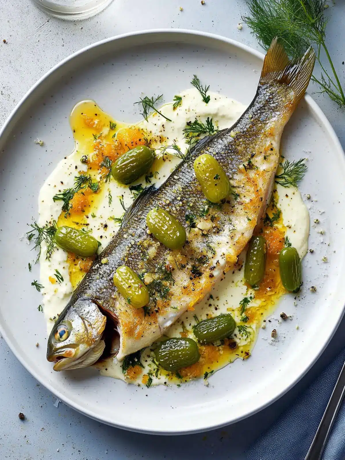 Bake Perfect Trout with Crème Fraîche and Zesty Gherkins 4 Trout with Crème Fraîche and Brined Gherkins