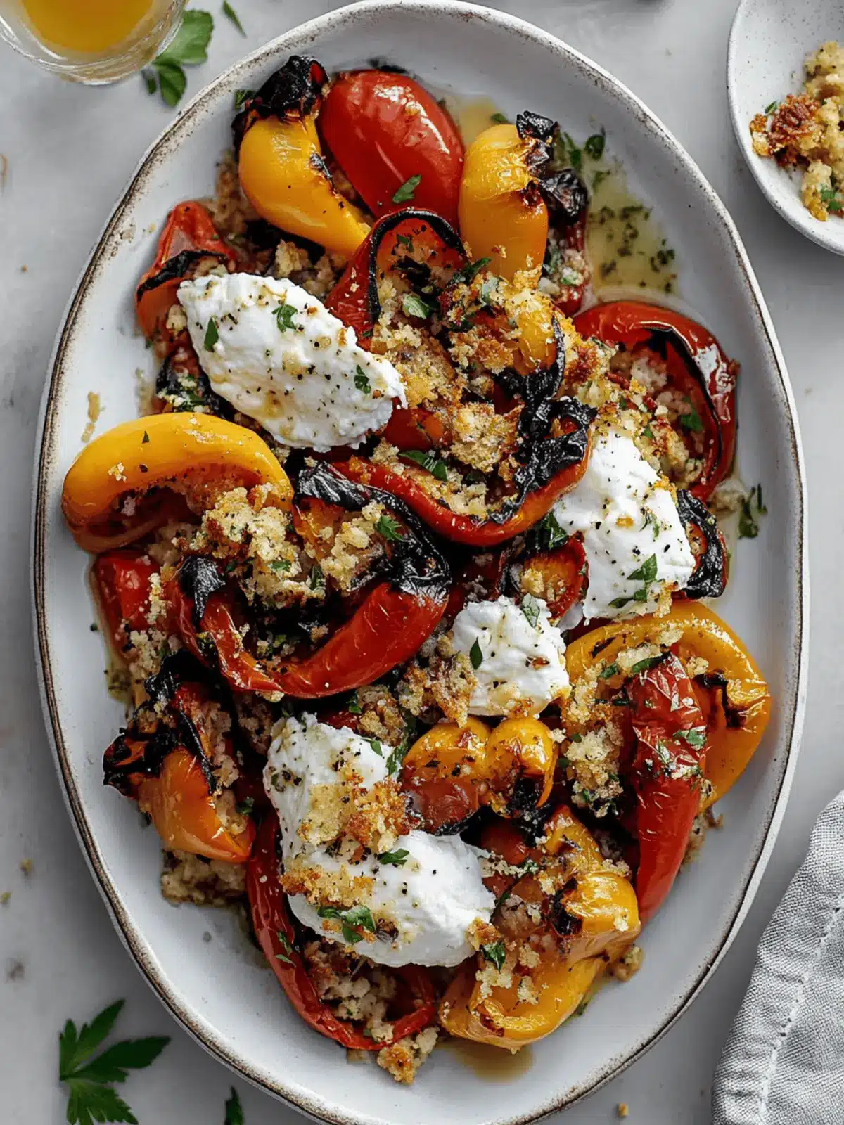 Grilled Marinated Peppers with Burrata and Crunchy Breadcrumbs 4 Grilled Marinated Peppers with Burrata and Breadcrumbs