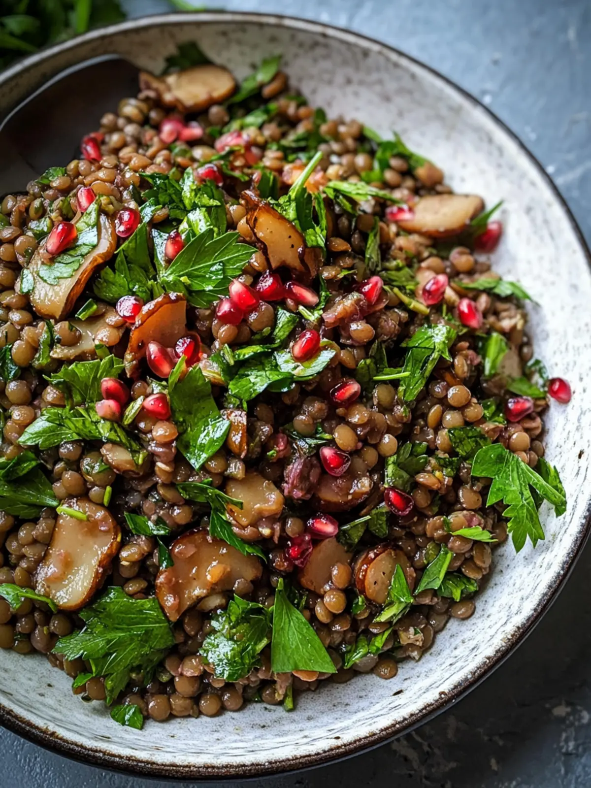 Delicious French Lentil, Maitake & Herb Salad with Pomegranate Molasses 4 French Lentil, Maitake & Herb Salad with Pomegranate Molasses