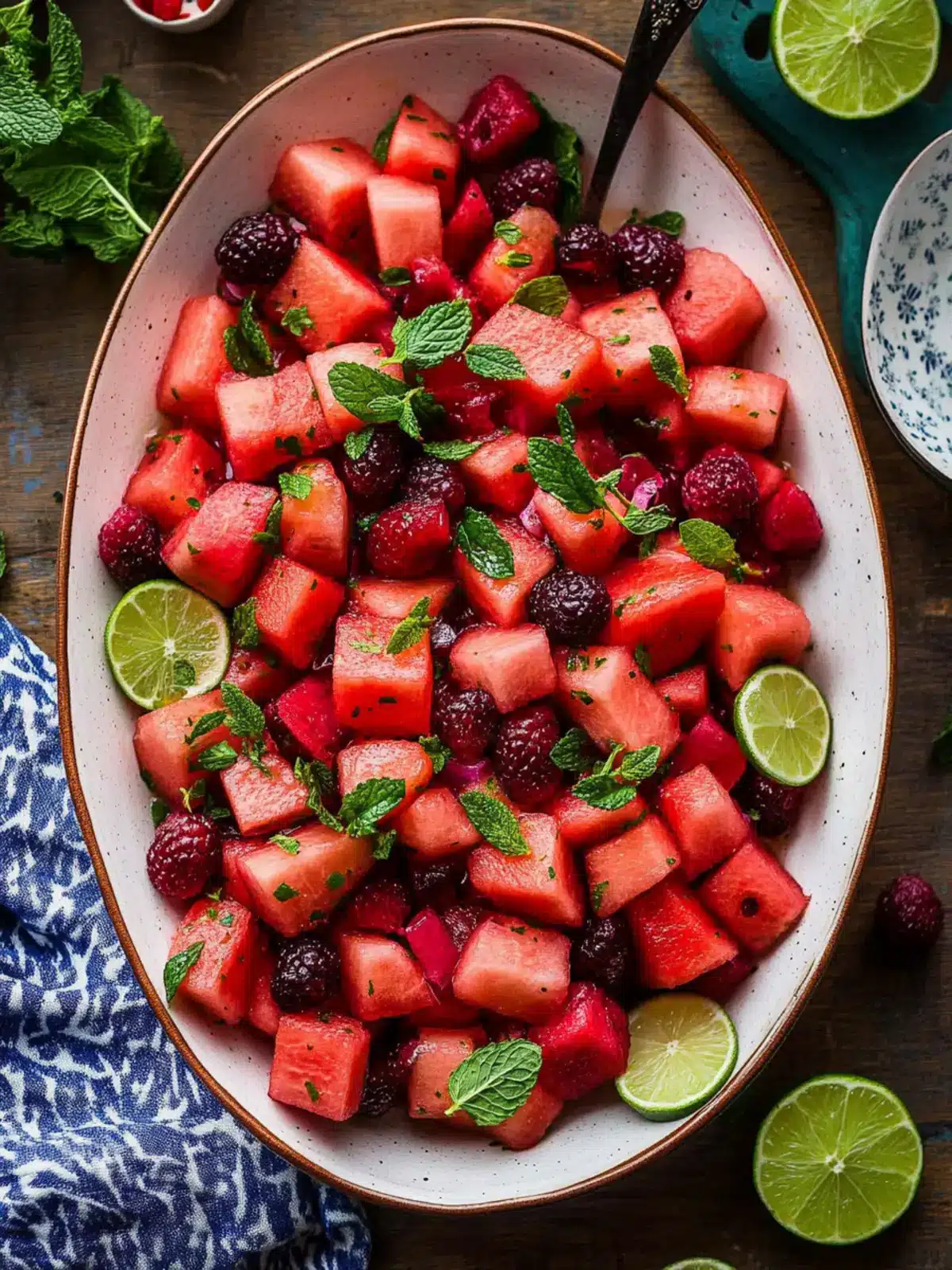 Refreshing Watermelon Fruit Salad with Zesty Lime Mint Dressing 3 Watermelon Fruit Salad with Lime Mint Dressing