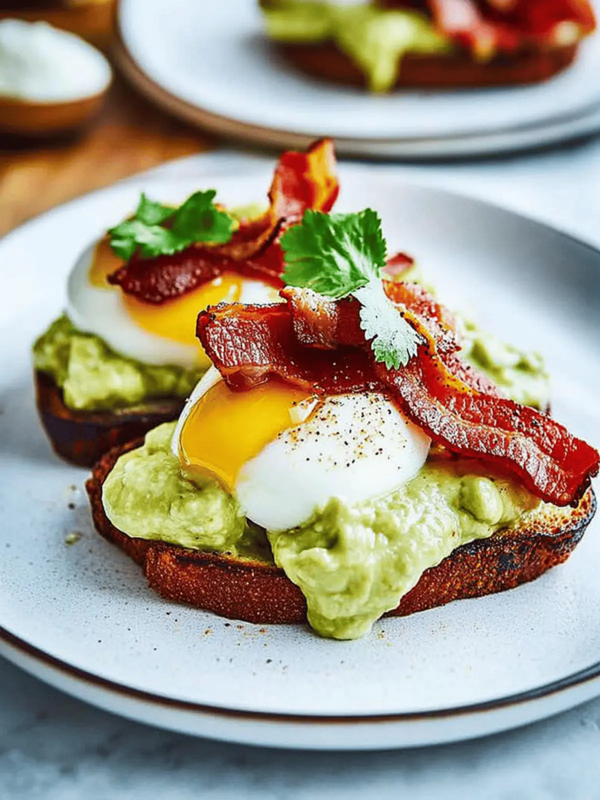 Eggs Benedict with Bacon and Avodaise for a Fresh Twist 4 Eggs Benedict with Bacon, Avodaise (Avocado Hollandaise) and Harissa