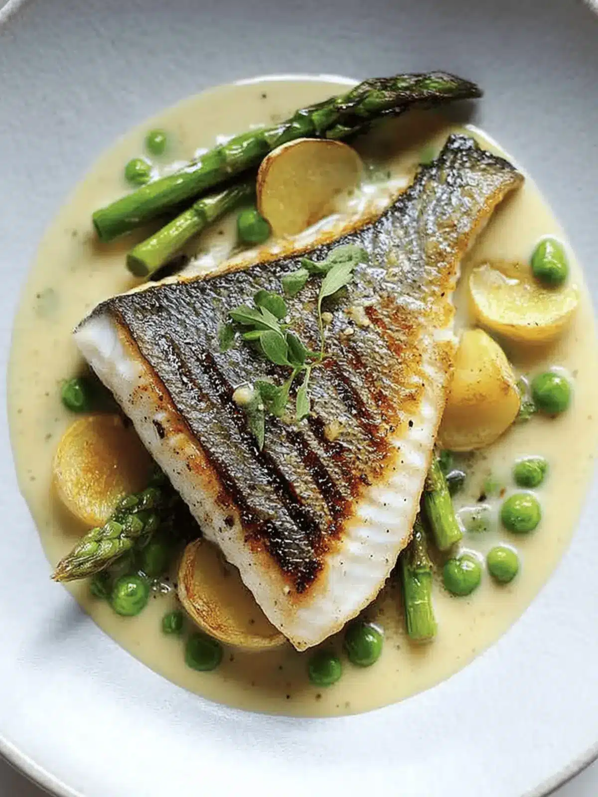 Grilled Bream with Mustard Tarragon Sauce, Peas & Asparagus Delights 4 Grilled Bream with Mustard Tarragon Sauce, Peas & Asparagus Delights