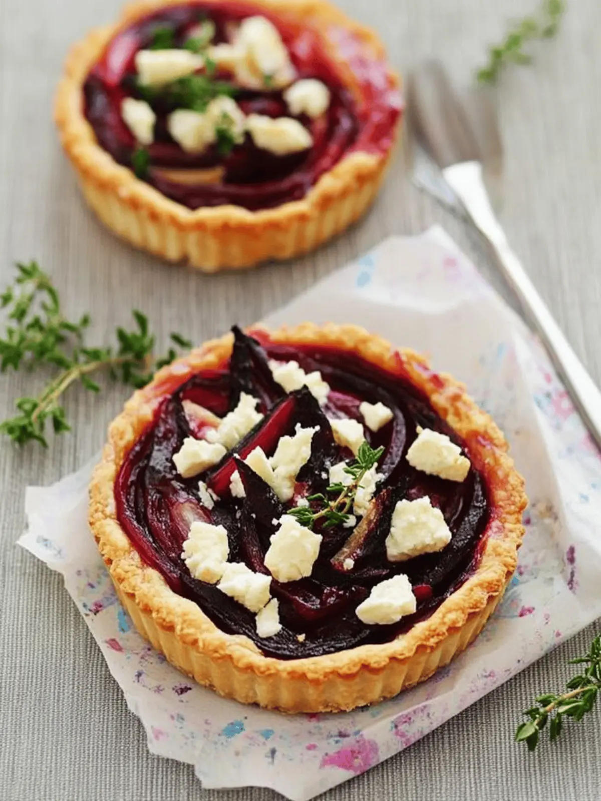 Savory Caramelized Onion, Beetroot & Feta Tart Delight 4 Caramelized Onion, Beetroot & Feta Tart