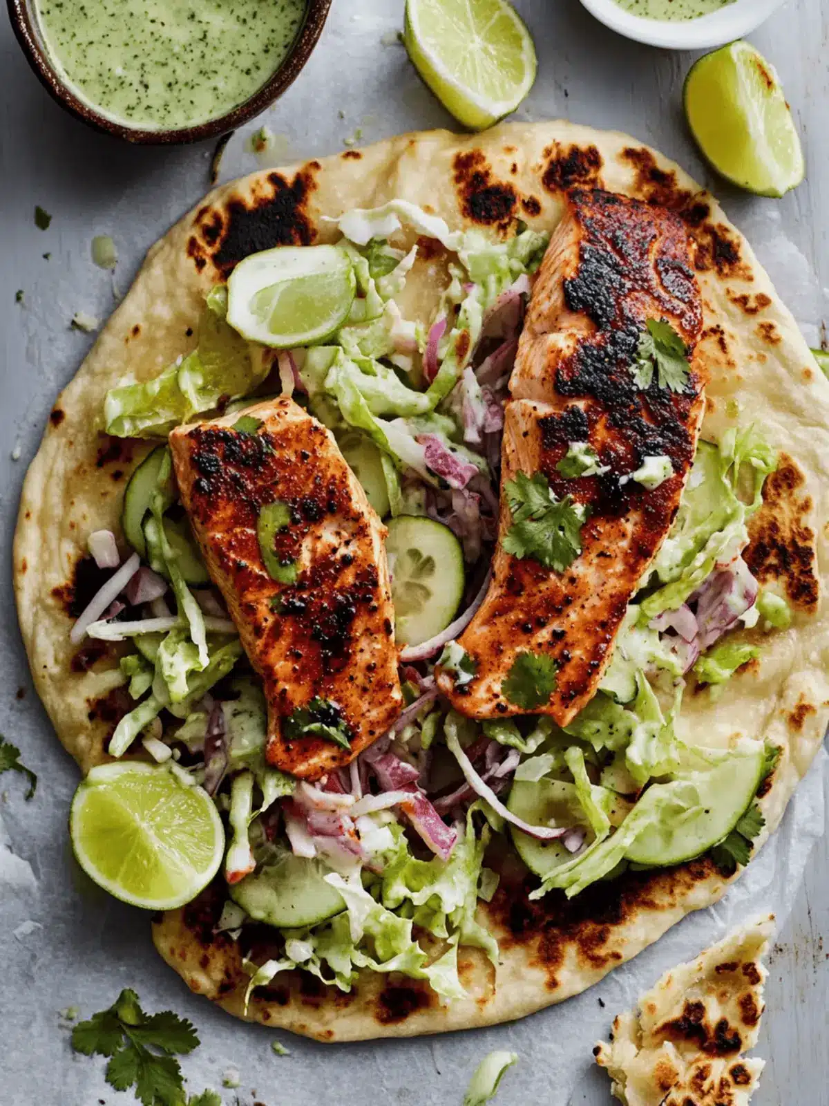 Savor Blackened Salmon with Grilled Naan and Lime Slaw Tonight 3 Blackened Salmon with Grilled Naan and Lime Slaw
